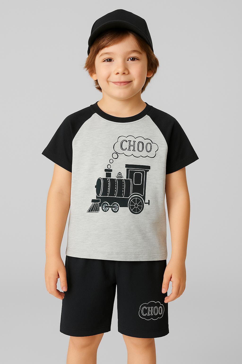 Choo-Choo Chic: A Playful Train-Themed  Trouser And shirt  for Kids